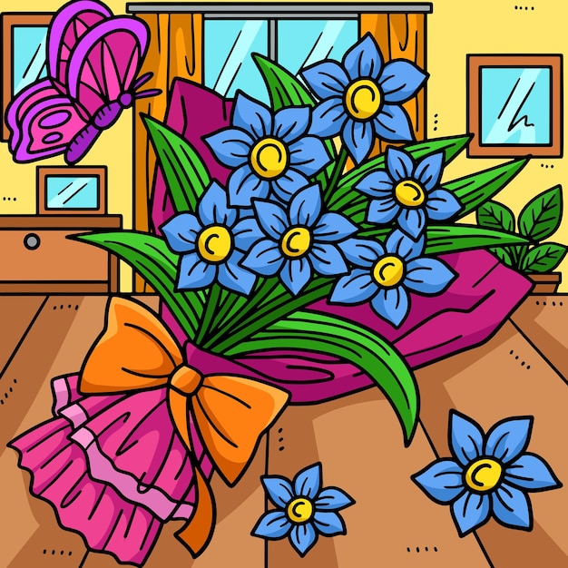 Bouquet de fleurs de printemps Illustration de dessin animé coloré