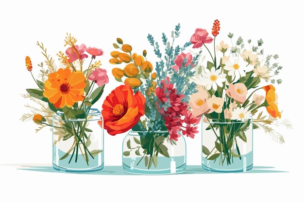 Vecteur bouquet de fleurs de printemps en verre illustration d'art vectoriel