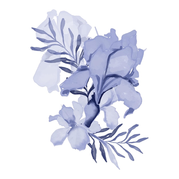 Bouquet De Fleurs Sauvages Bleu Marine Aquarelle Avec Des Fleurs D'iris