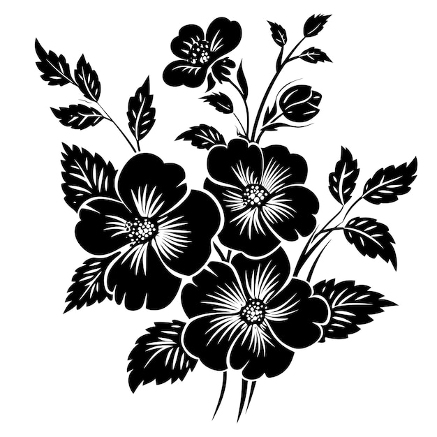 Vecteur bouquet de fleurs en silhouette couleur noire seulement