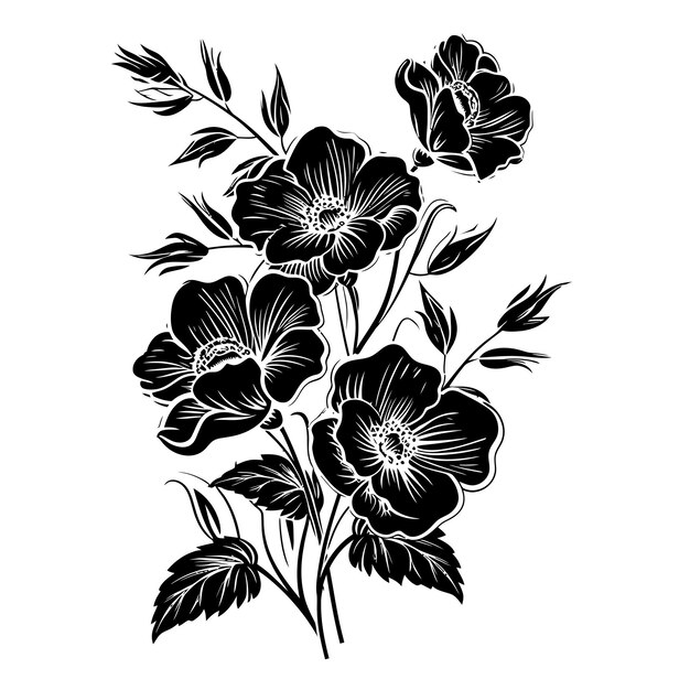 Vecteur bouquet de fleurs en silhouette couleur noire seulement