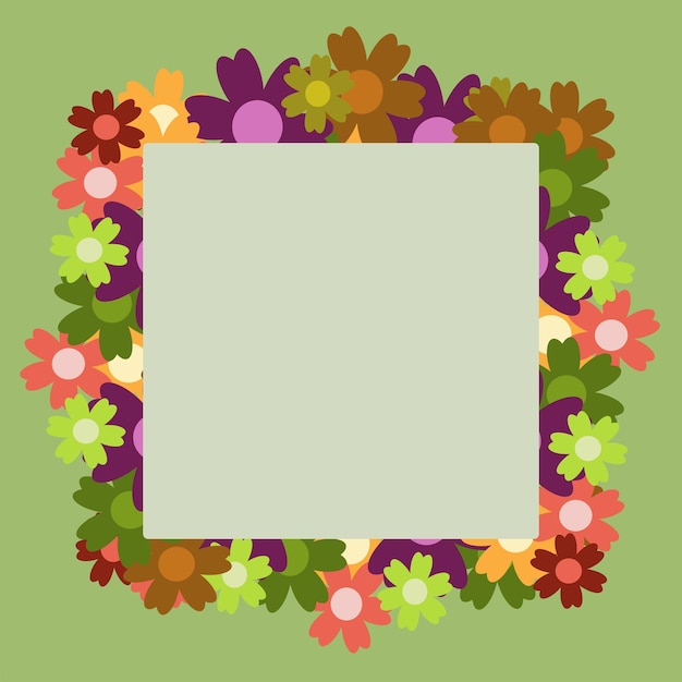 Bouquet de fleurs simples colorées sur fond vert Cadre avec décoration Carte pour les vacances d'anniversaire de mariage Illustration de toile de fond vectorielle