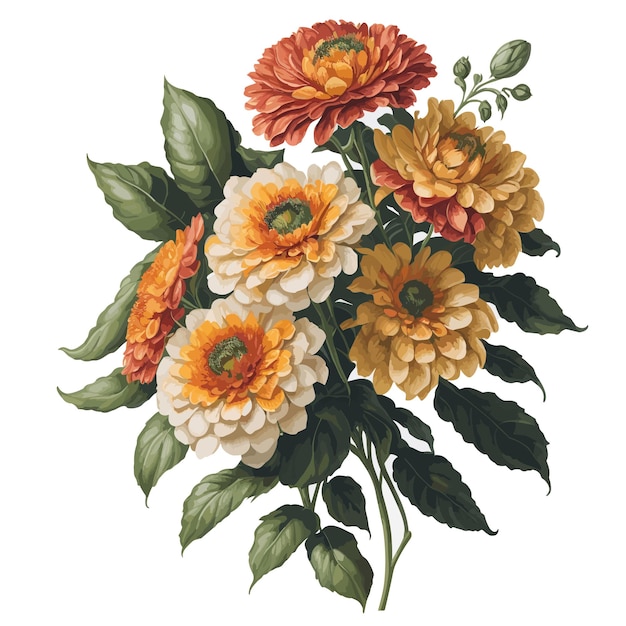 Vecteur bouquet floral d'aquarelle de zinnia acerosa à clipart vectoriel