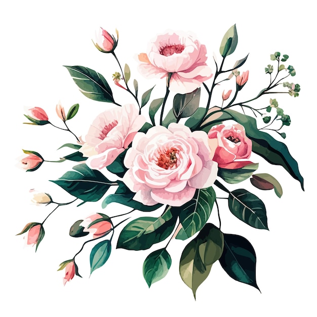 Bouquet Floral De Printemps Aquarelle Fleurs Roses Roses Illustration Vectorielle Isolée Sur Fond Blanc