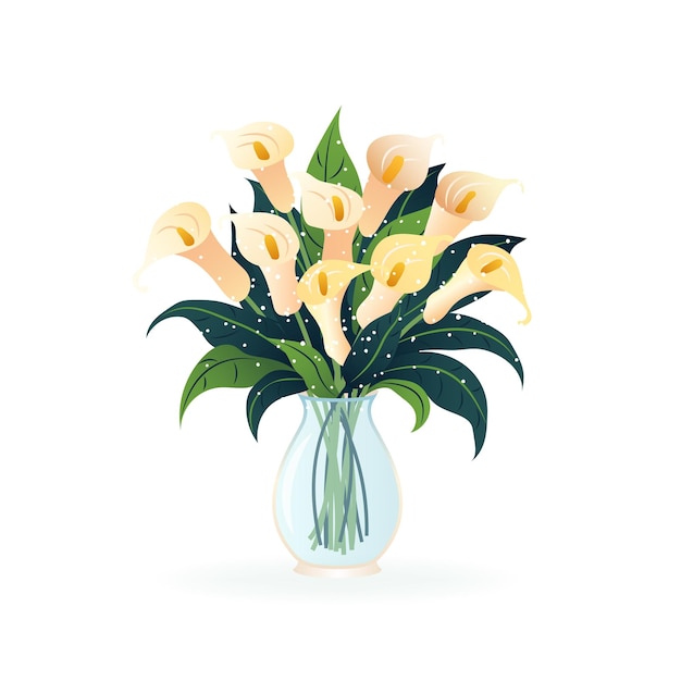 Vecteur bouquet de lys calla fleurs dans un vase illustration vectorielle isolée sur fond blanc