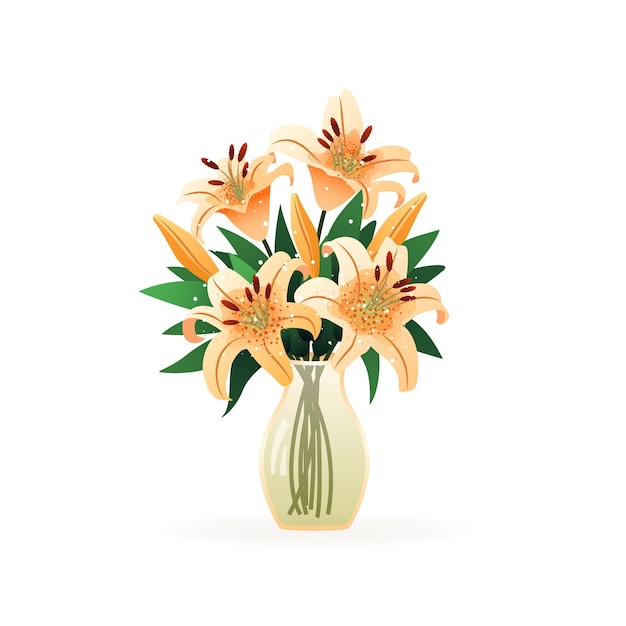 Vecteur bouquet de lys fleurs dans un vase illustration vectorielle isolée sur fond blanc art moderne