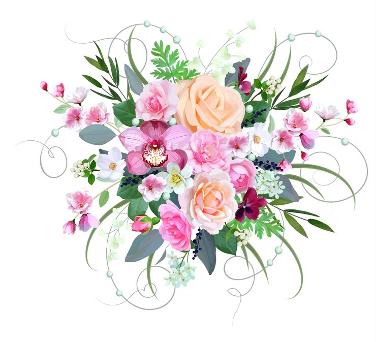 Vecteur bouquet de mariée avec roses et orchidée