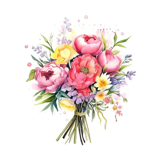 Bouquet de péonies aquarelle Jour de la femme Jour de la mère mariage vecteur