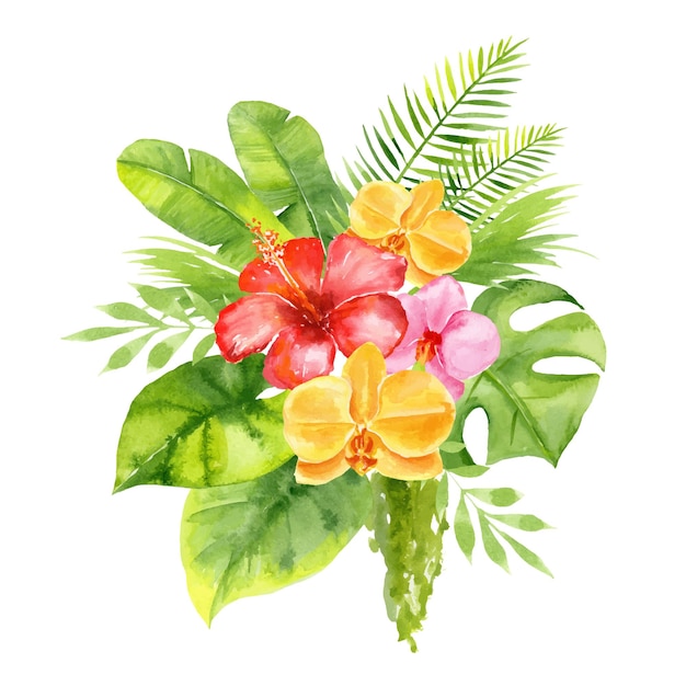 Vecteur bouquet tropical illustration à l'aquarelle vibrante