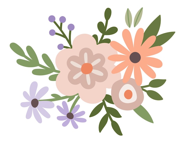 Bouquet de vecteur de fleurs d'été Illustration de bouquet de fleurs de printemps minimaliste