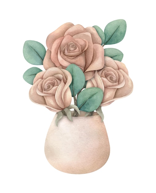 Vecteur bouquet vintage de roses séchées dans un vase fleurs boho composition de fleurs séchées