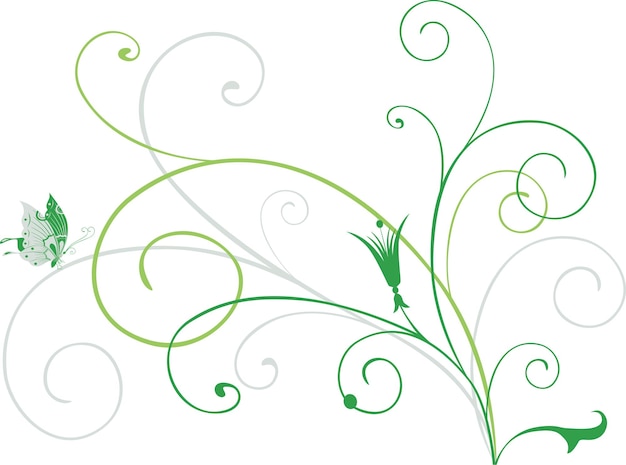 Vecteur un bouquet de vrilles vertes décoratives avec papillon