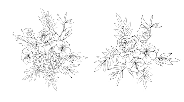 Vecteur des bouquets de fleurs de beaux croquis de fleurs