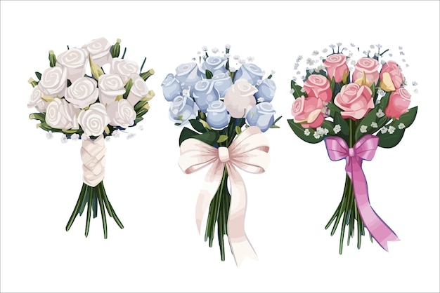 Bouquets De Fleurs Isolés Sur Fond Illustration Vectorielle De Dessin Animé