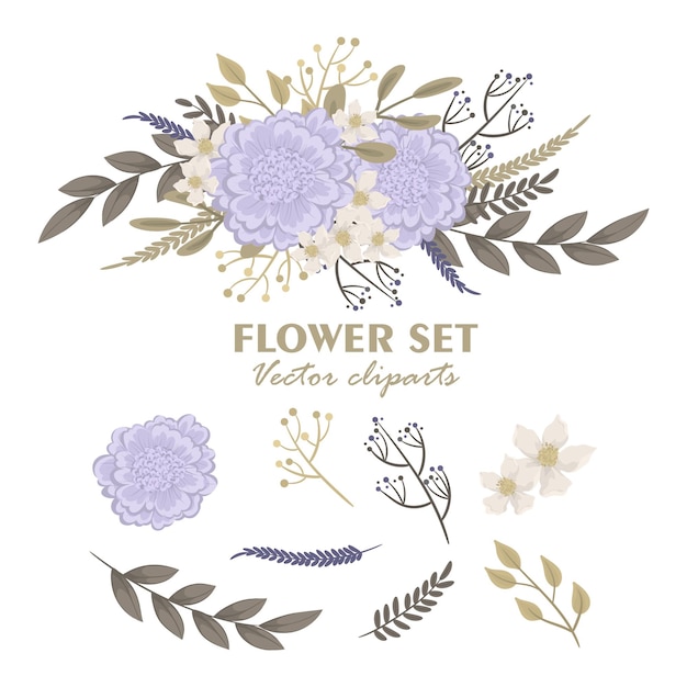 Bouquets de fleurs mignons, ensemble de fleurs clipart