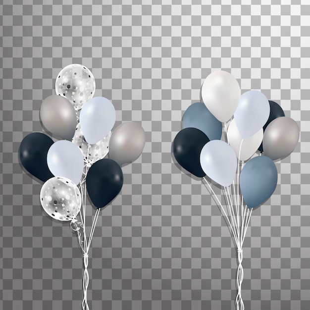 Bouquets et groupes de ballons d'hélium colorés sur fond transparent.