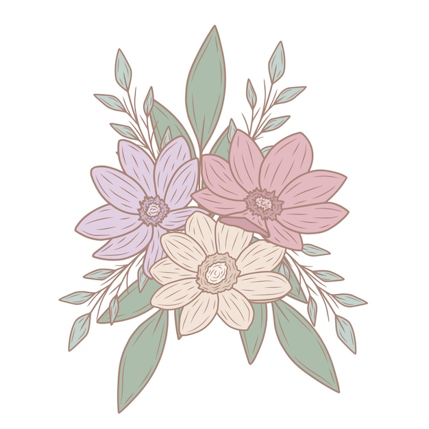 Bouquets Pastel De Printemps Avec Des Feuilles Vector Art