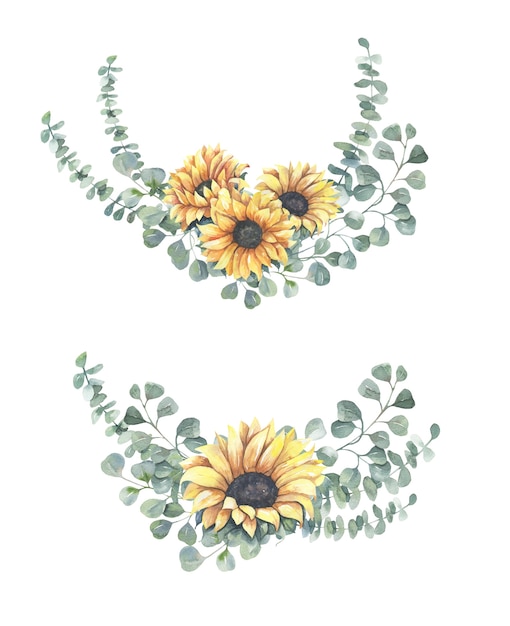 Vecteur bouquets de tournesol aquarelle.