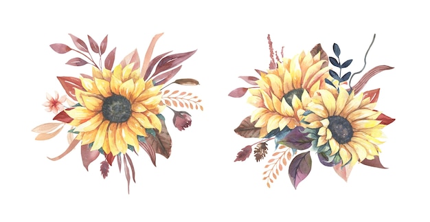 Bouquets de tournesol aquarelle.