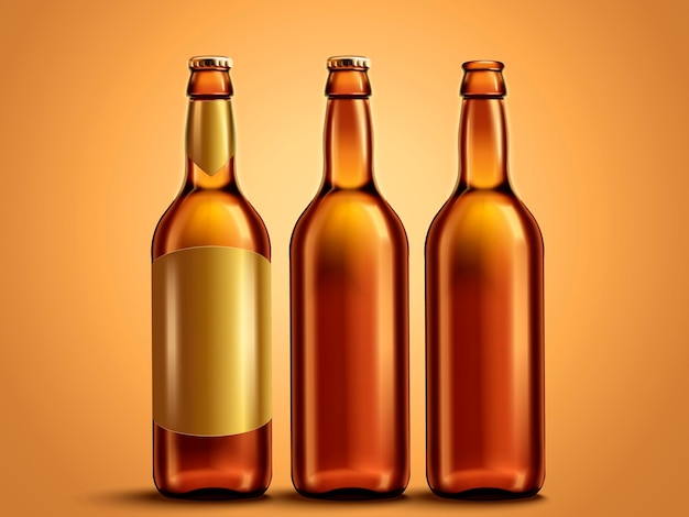 Bouteille de bière ou de boisson vierge, modèle de bouteille en verre en illustration 3d