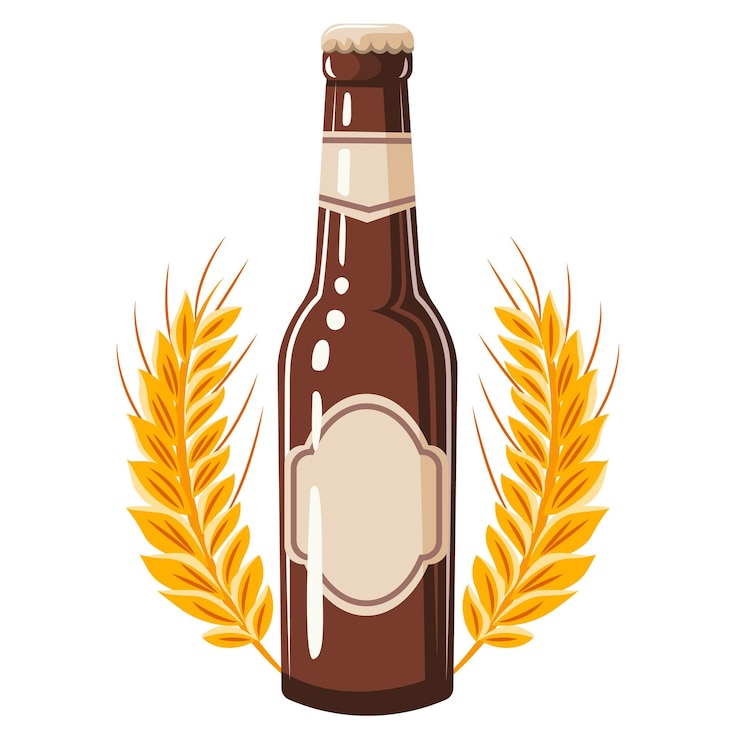 Vecteur une bouteille de bière avec une étiquette et une couronne d'oreilles de blé autour