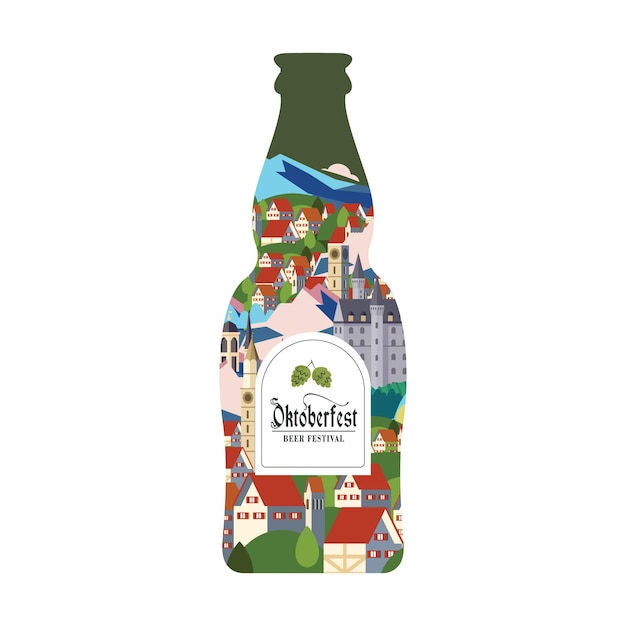 Une Bouteille De Bière Illustration Vectorielle Colorée Fête De La Bière Oktoberfest