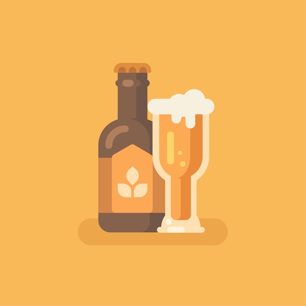 Bouteille de bière et verre à bière sur fond orange