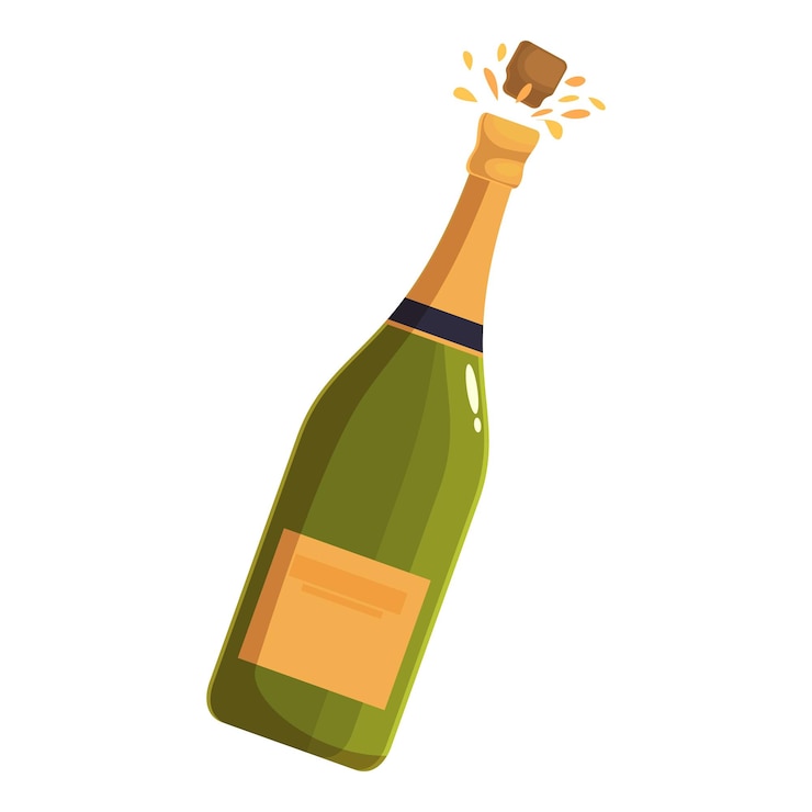 Vecteur une bouteille de champagne qui fait éclater son bouchon fête avec du vin mousseux