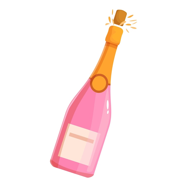 Vecteur une bouteille de champagne rose qui fait éclater son bouchon pour une célébration.
