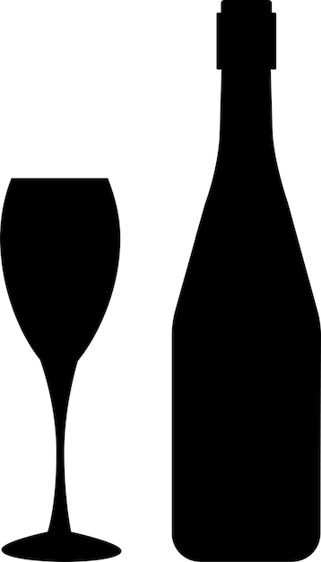 Vecteur une bouteille de champagne et un verre silhouettes noires