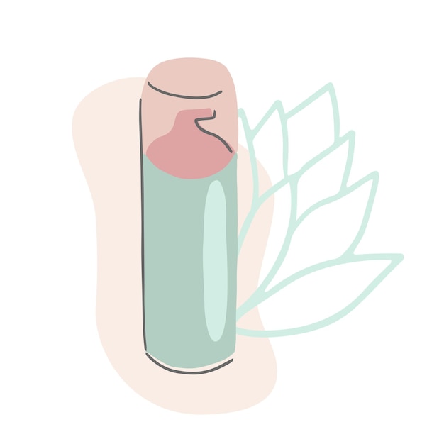 Bouteille Cosmétique Avec Fond Floral Abstrait Modèle D'emballage De Produit De Soin Illustration Vectorielle Dessinée à La Main Dans Un Style De Dessin Animé Simple