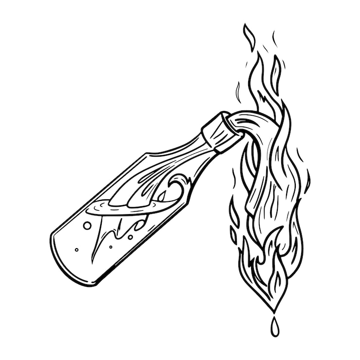 Vecteur bouteille de croquis de cocktail molotov