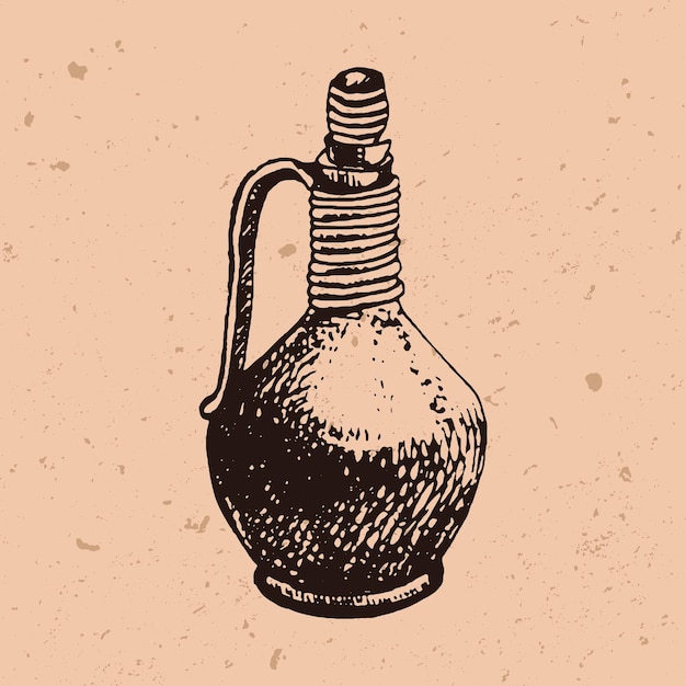 Bouteille De Cruche De Vin Dessiné à La Main Dans Le Style De Gravure Esquisse à L'encre D'illustration Vectorielle De Boisson Alcoolisée