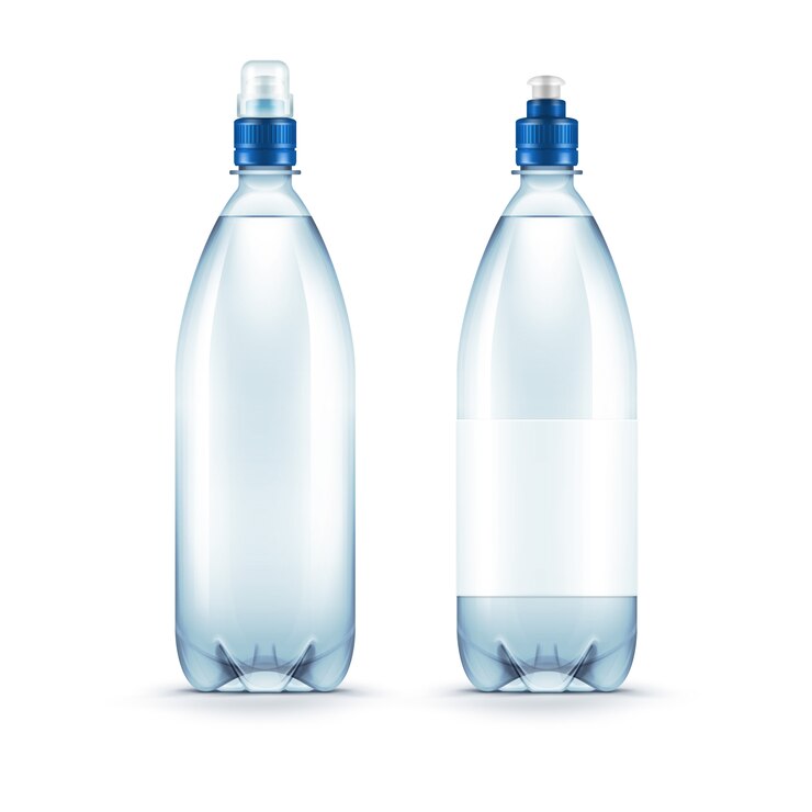 Vecteur bouteille d'eau bleue en plastique blanc vecteur isolé