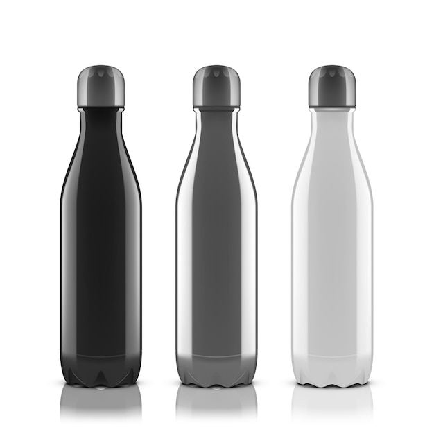 Bouteille d'eau métallique réutilisable en argent noir et blanc