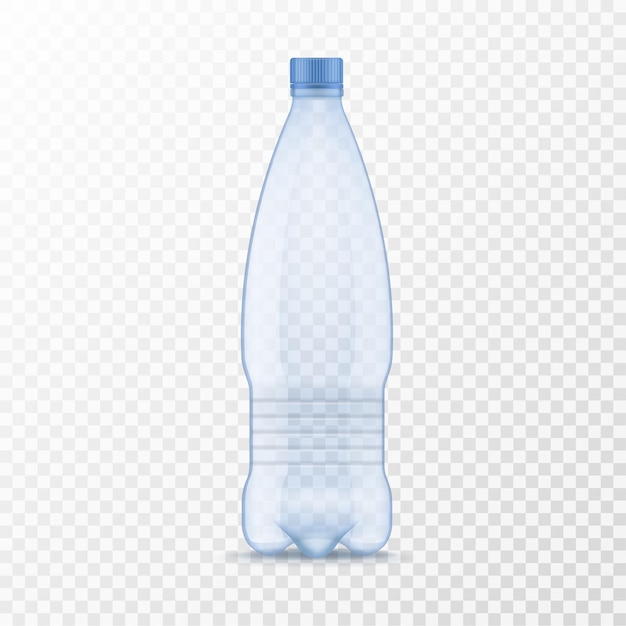 Vecteur bouteille d'eau en plastique. conteneur réaliste pour modèle de boissons minérales ou soda, emballage vide bleu avec capuchon pour différents liquides maquette vecteur 3d isolé sur fond transparent illustration unique