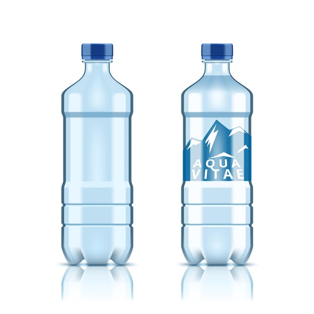 Vecteur bouteille d'eau en plastique transparente avec et sans étiquette