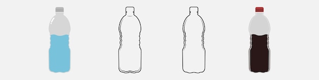 Vecteur bouteille d'eau et de soda contour de bouteille en plastique vide