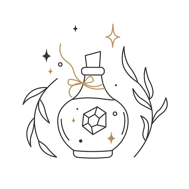 Une bouteille d'élixir magique. Potion bohème. Illustration vectorielle isolée sur fond blanc