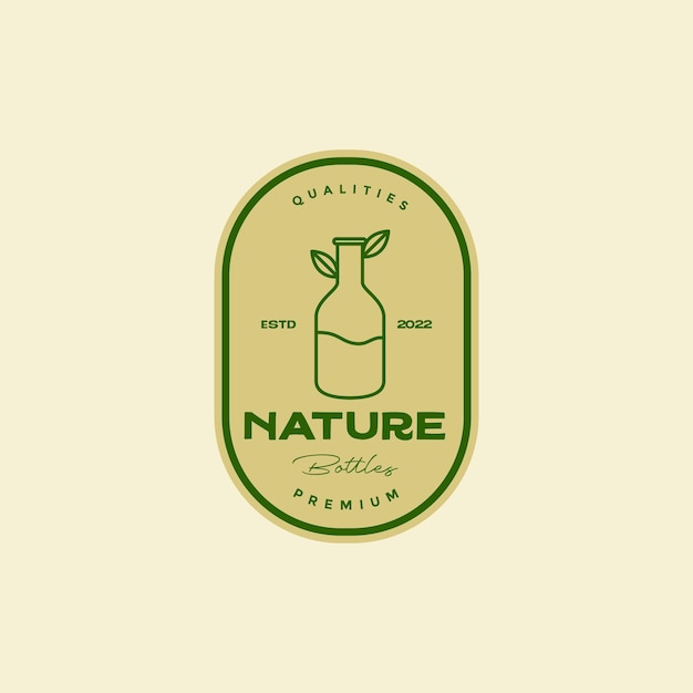Bouteille avec feuille nature insigne simple logo design vecteur symbole graphique icône illustration idée créative