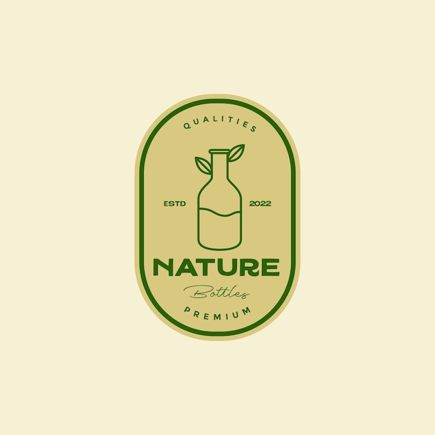 Bouteille Avec Feuille Nature Insigne Simple Logo Design Vecteur Symbole Graphique Icône Illustration Idée Créative