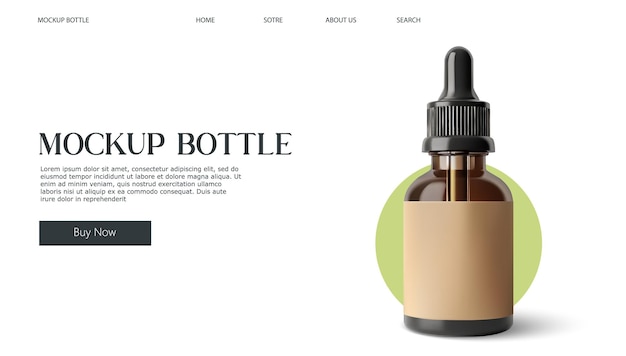 Bouteille goutte-à-goutte élégante sur un fond de cercle vert apaisant cette image est idéale pour présenter des huiles essentielles, des sérums ou d'autres produits cosmétiques.