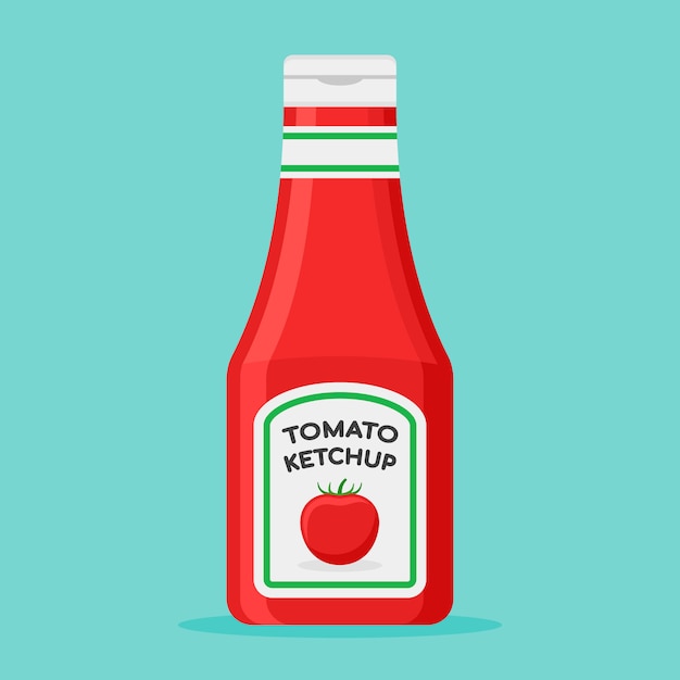 Bouteille De Ketchup Aux Tomates Dans Un Style Plat.