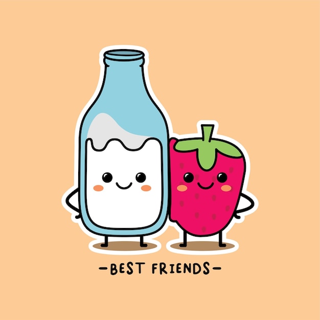 Bouteille De Lait Et Fraise Vector Illustration