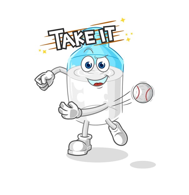 Bouteille De Lait Jetant Le Personnage De Dessin Animé De Vecteur De Baseball