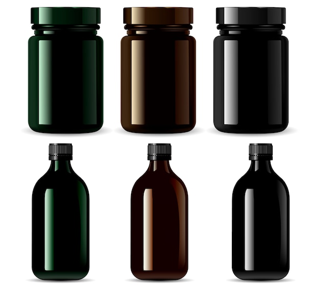 Vecteur bouteille noire, emballage de médicaments