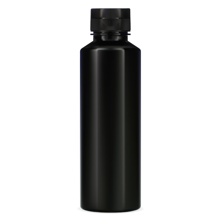 Vecteur bouteille noire. emballage en plastique pour shampooing. récipient cosmétique élégant pour produit de bain.