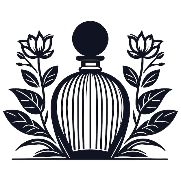 Vecteur bouteille de parfum avec icône de feuille art vectoriel graphique