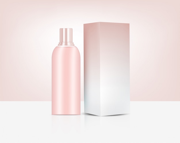 Bouteille de parfum d'or rose réaliste cosmétique et boîte pour l'illustration de fond de produit de soin. Soins de santé et conception de concept médical.