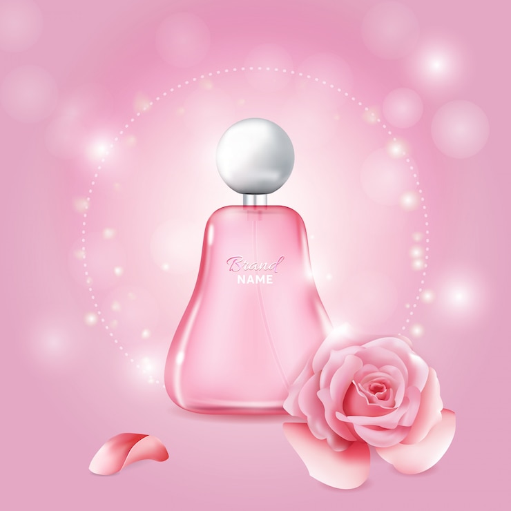 Vecteur bouteille de parfum de rose réaliste